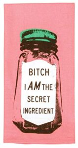 blue q dish towel, bitch i am the secret ingredient. 100% cotton, funny and functional, screen-printed in rich vibrant colors, measures 28"h x 21"w