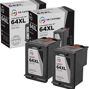 LD Remanufactured Ink Cartridge Replacement for HP 64XL N9J92AN High Yield (Black, 2-Pack)