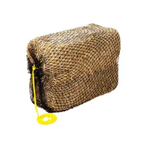 texas haynet - 3 string square hay bale feeder - slow feed nylon net hay holder for horses - american made square bale net that holds one 3-string or two 2-string bales 1.5” holes