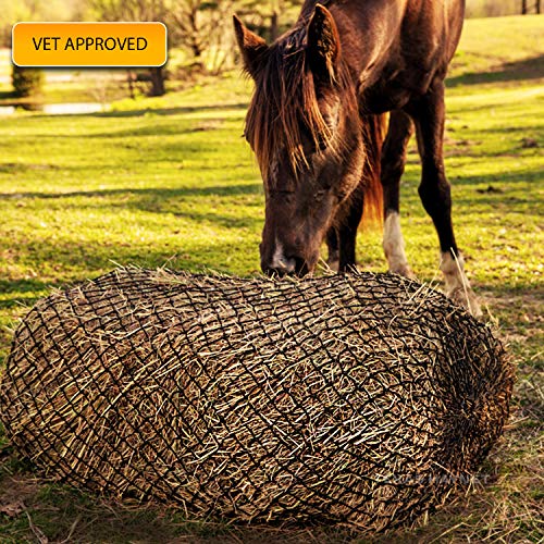 Texas Haynet - 3 String Square Hay Bale Feeder - Slow Feed Nylon Net Hay Holder for Horses - American Made Square Bale Net That Holds ONE 3-String or Two 2-String Bales 1.5” Holes