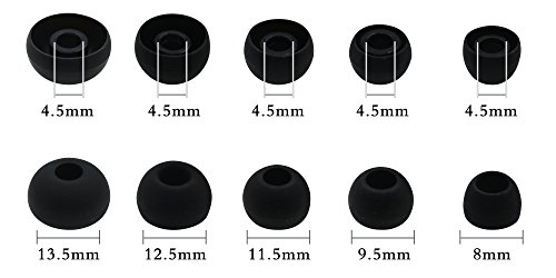 ALXCD Ear Tips Compatible with Galaxy SM-R140 Headphones, XS/S/M/L/XL 5 Sizes 5 Pairs Silicone Replacement Earbuds Tips, Fit for SM-R140, 5 Pairs, Black