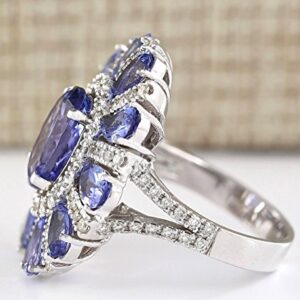 PR Jewerly Women Elegant 925 Silver Blue Tanzanite Gemstone Flower Cluster Ring Engagement (7)