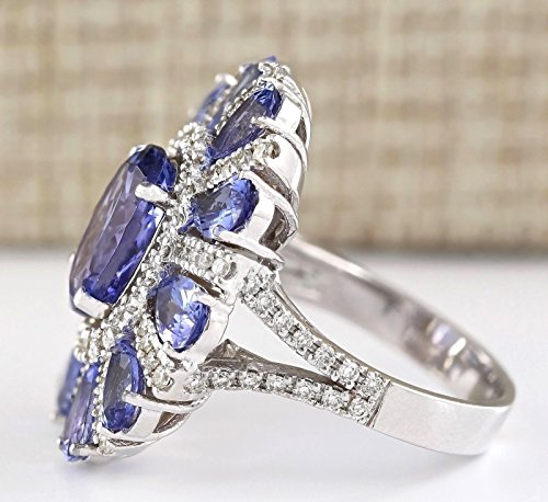 PR Jewerly Women Elegant 925 Silver Blue Tanzanite Gemstone Flower Cluster Ring Engagement (7)