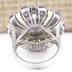 PR Jewerly Women Elegant 925 Silver Blue Tanzanite Gemstone Flower Cluster Ring Engagement (7)