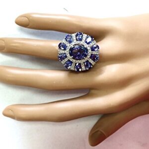 PR Jewerly Women Elegant 925 Silver Blue Tanzanite Gemstone Flower Cluster Ring Engagement (7)