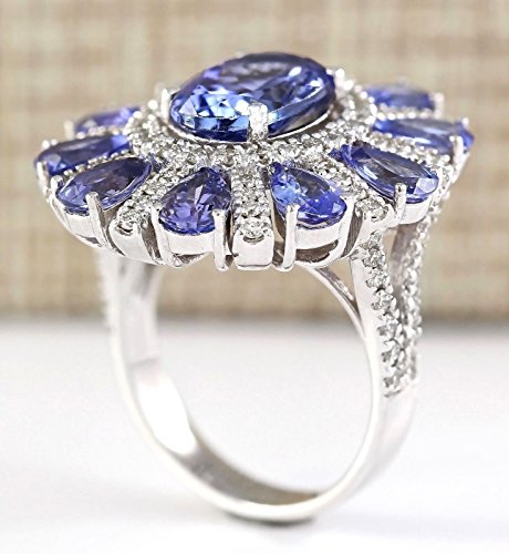 PR Jewerly Women Elegant 925 Silver Blue Tanzanite Gemstone Flower Cluster Ring Engagement (7)