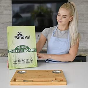 Bamboo Cheese Board Set, Charcuterie Food Serving Tray - Included Stainless Steel Knives & Bowls, Extra Large [16x11x1] Wooden Cutting Board Platter for Wine, Cracker, Brie, Meat, Dip, Chip by PandPal