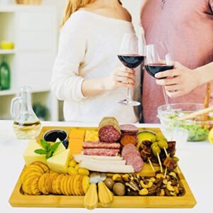 Bamboo Cheese Board Set, Charcuterie Food Serving Tray - Included Stainless Steel Knives & Bowls, Extra Large [16x11x1] Wooden Cutting Board Platter for Wine, Cracker, Brie, Meat, Dip, Chip by PandPal