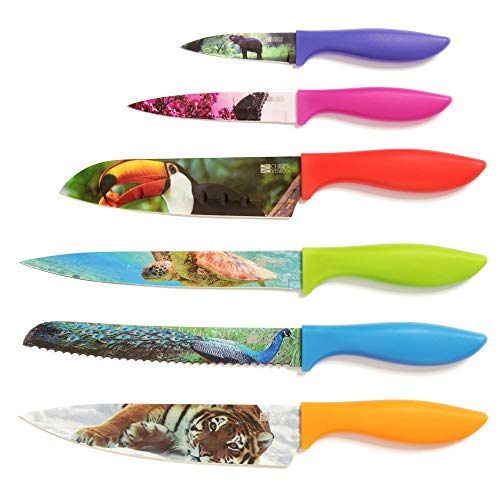 CHEF'S VISION Wildlife Kitchen Knife Set in Gift Box - Cool Gifts for Animal Lovers - 6-Piece Colorful Chefs Knives Set - Unique Gift Idea for Home, Wedding Gifts for Couple, Housewarming Gifts