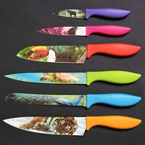 CHEF'S VISION Wildlife Kitchen Knife Set in Gift Box - Cool Gifts for Animal Lovers - 6-Piece Colorful Chefs Knives Set - Unique Gift Idea for Home, Wedding Gifts for Couple, Housewarming Gifts