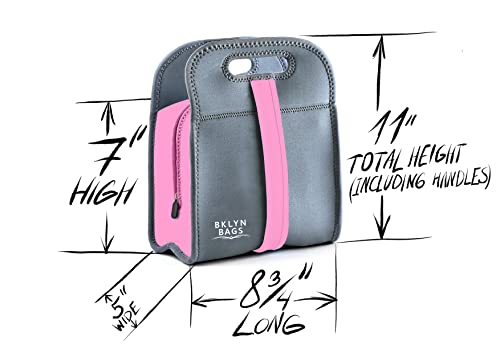 Neoprene Lunch Bag – Tiffin Bag – Eco Friendly Insulated Bento Bag With Zipper And Strap For Boys Girls Kids Teen & Adults. Lunch Tote, Lunch Box,Food Container for School or Work (Pink/Grey)