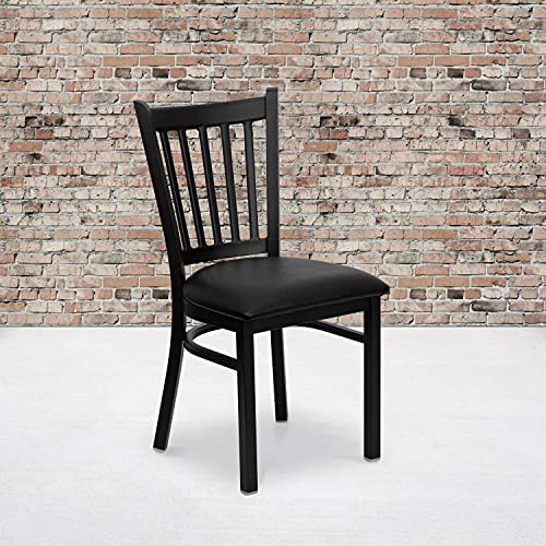 Flash Furniture 2 Pack HERCULES Series Black Vertical Back Metal Restaurant Chair - Black Vinyl Seat