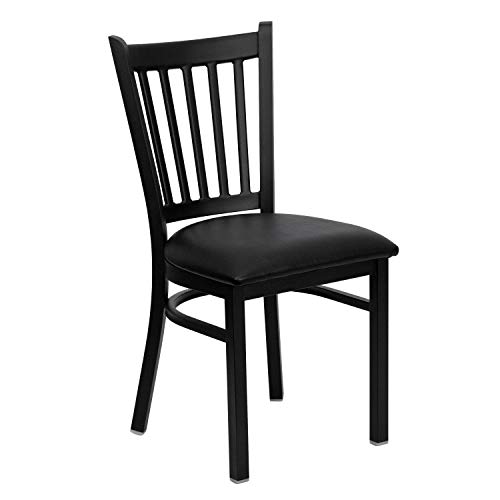 Flash Furniture 2 Pack HERCULES Series Black Vertical Back Metal Restaurant Chair - Black Vinyl Seat