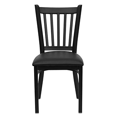 Flash Furniture 2 Pack HERCULES Series Black Vertical Back Metal Restaurant Chair - Black Vinyl Seat