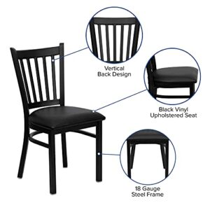 Flash Furniture 2 Pack HERCULES Series Black Vertical Back Metal Restaurant Chair - Black Vinyl Seat