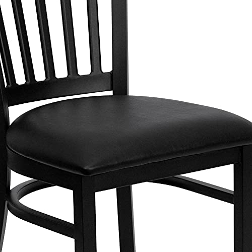 Flash Furniture 2 Pack HERCULES Series Black Vertical Back Metal Restaurant Chair - Black Vinyl Seat