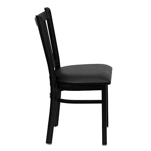 Flash Furniture 2 Pack HERCULES Series Black Vertical Back Metal Restaurant Chair - Black Vinyl Seat