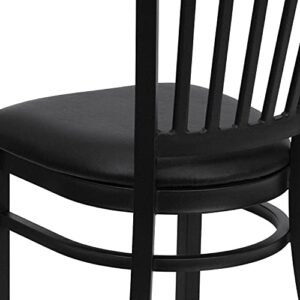 Flash Furniture 2 Pack HERCULES Series Black Vertical Back Metal Restaurant Chair - Black Vinyl Seat