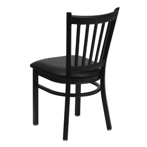 Flash Furniture 2 Pack HERCULES Series Black Vertical Back Metal Restaurant Chair - Black Vinyl Seat