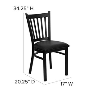 Flash Furniture 2 Pack HERCULES Series Black Vertical Back Metal Restaurant Chair - Black Vinyl Seat