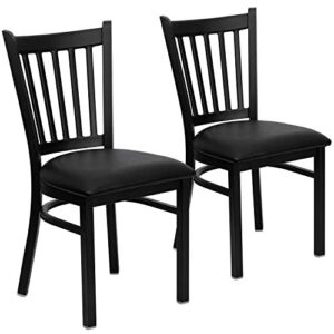 Flash Furniture 2 Pack HERCULES Series Black Vertical Back Metal Restaurant Chair - Black Vinyl Seat