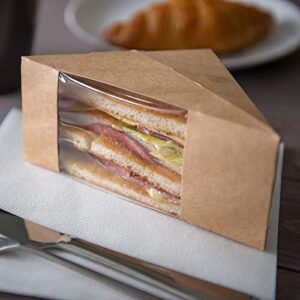 Restaurantware Cafe Vision Triangle Kraft Paper Medium Sandwich Box - 4 3/4" x 4 3/4" x 2 3/4" - 25 count box