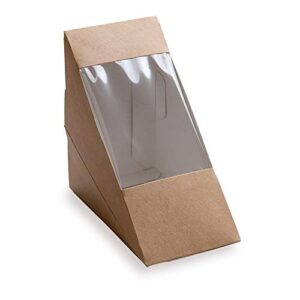 Restaurantware Cafe Vision Triangle Kraft Paper Medium Sandwich Box - 4 3/4" x 4 3/4" x 2 3/4" - 25 count box