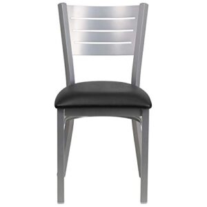 Flash Furniture 2 Pack HERCULES Series Silver Slat Back Metal Restaurant Chair - Black Vinyl Seat