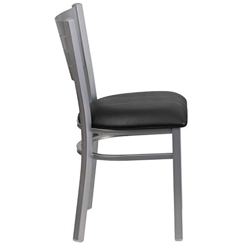 Flash Furniture 2 Pack HERCULES Series Silver Slat Back Metal Restaurant Chair - Black Vinyl Seat