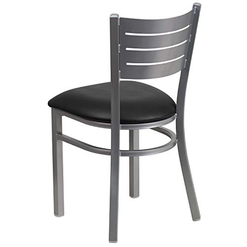 Flash Furniture 2 Pack HERCULES Series Silver Slat Back Metal Restaurant Chair - Black Vinyl Seat