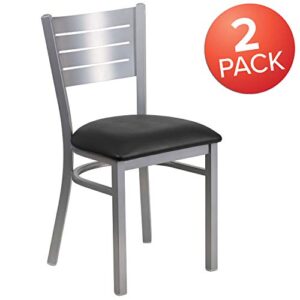 Flash Furniture 2 Pack HERCULES Series Silver Slat Back Metal Restaurant Chair - Black Vinyl Seat