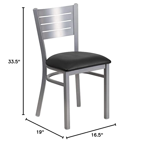 Flash Furniture 2 Pack HERCULES Series Silver Slat Back Metal Restaurant Chair - Black Vinyl Seat