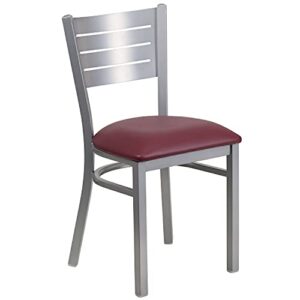 Flash Furniture 2 Pk. HERCULES Series Silver Slat Back Metal Restaurant Chair - Burgundy Vinyl Seat