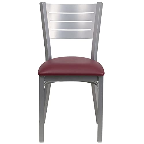 Flash Furniture 2 Pk. HERCULES Series Silver Slat Back Metal Restaurant Chair - Burgundy Vinyl Seat