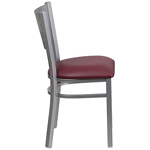 Flash Furniture 2 Pk. HERCULES Series Silver Slat Back Metal Restaurant Chair - Burgundy Vinyl Seat