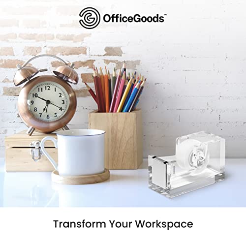 OfficeGoods Acrylic Tape Dispenser - Beautiful Modern Accessory for The Stylish Desk at Home, The Office, or School - Holds Standard, Large & Extra-Large Tape Rolls - Silver