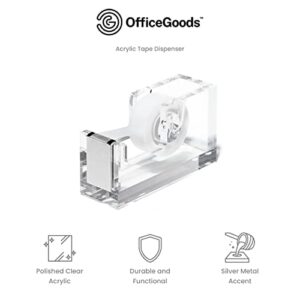 OfficeGoods Acrylic Tape Dispenser - Beautiful Modern Accessory for The Stylish Desk at Home, The Office, or School - Holds Standard, Large & Extra-Large Tape Rolls - Silver