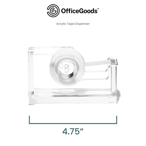 OfficeGoods Acrylic Tape Dispenser - Beautiful Modern Accessory for The Stylish Desk at Home, The Office, or School - Holds Standard, Large & Extra-Large Tape Rolls - Silver