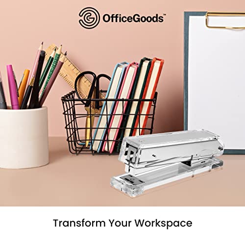 OfficeGoods Acrylic Stapler - Gorgeous Modern Accessory for The Stylish Desk at Home, Office, or School - Takes Standard 1/4" Staples - 5.25" Long - Silver