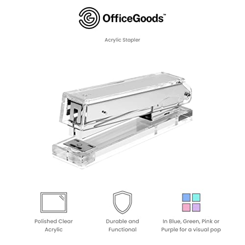 OfficeGoods Acrylic Stapler - Gorgeous Modern Accessory for The Stylish Desk at Home, Office, or School - Takes Standard 1/4" Staples - 5.25" Long - Silver