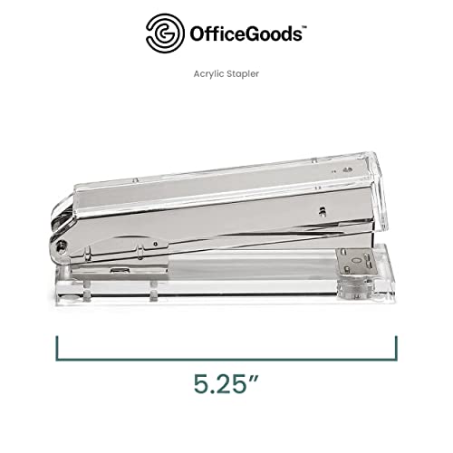 OfficeGoods Acrylic Stapler - Gorgeous Modern Accessory for The Stylish Desk at Home, Office, or School - Takes Standard 1/4" Staples - 5.25" Long - Silver