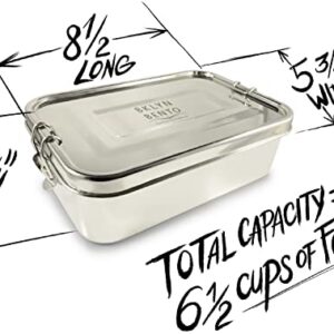 Stainless Steel (Single Compartment) Jumbo Bento Box. This Eco Friendly Food Storage Container Holds 6 ½ Cups Of Food. Perfect for Leftovers Or As A Large Metal Tiffin Lunchbox.