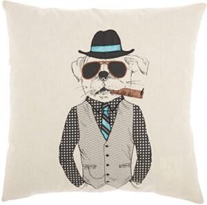 nourison mina victory trendy, hip, new-age cigar sunglasses dog 18" x 18" natural indoor throw pillow