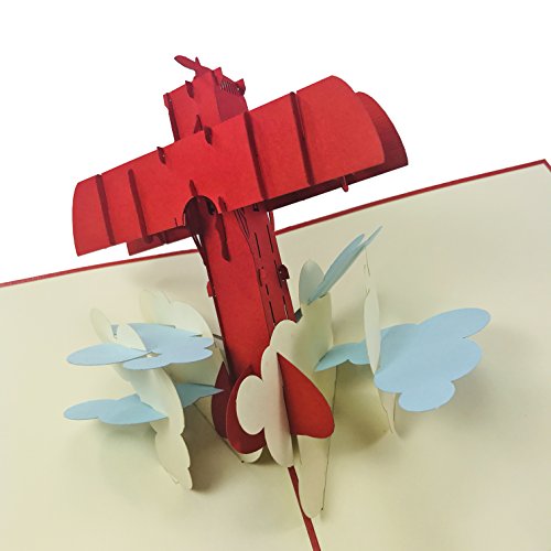 Red Airplane - WOW 3D Pop Up Card for All Occasions - Birthday, Congratulations, Good Luck, Anniversary, Get Well, Love, Good Bye