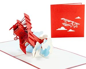 red airplane - wow 3d pop up card for all occasions - birthday, congratulations, good luck, anniversary, get well, love, good bye
