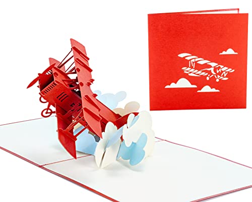 Red Airplane - WOW 3D Pop Up Card for All Occasions - Birthday, Congratulations, Good Luck, Anniversary, Get Well, Love, Good Bye