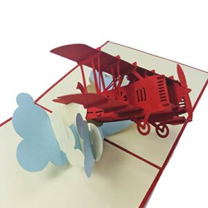 Red Airplane - WOW 3D Pop Up Card for All Occasions - Birthday, Congratulations, Good Luck, Anniversary, Get Well, Love, Good Bye