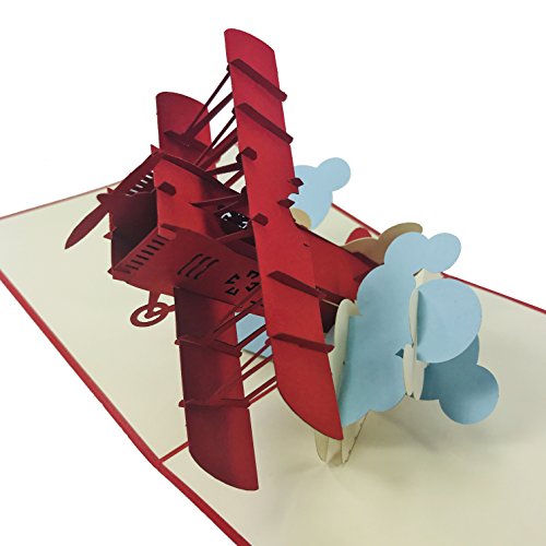 Red Airplane - WOW 3D Pop Up Card for All Occasions - Birthday, Congratulations, Good Luck, Anniversary, Get Well, Love, Good Bye