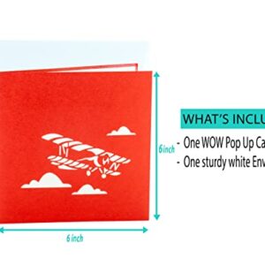 Red Airplane - WOW 3D Pop Up Card for All Occasions - Birthday, Congratulations, Good Luck, Anniversary, Get Well, Love, Good Bye