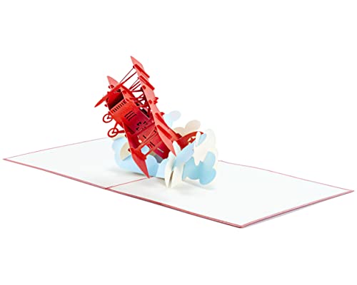 Red Airplane - WOW 3D Pop Up Card for All Occasions - Birthday, Congratulations, Good Luck, Anniversary, Get Well, Love, Good Bye